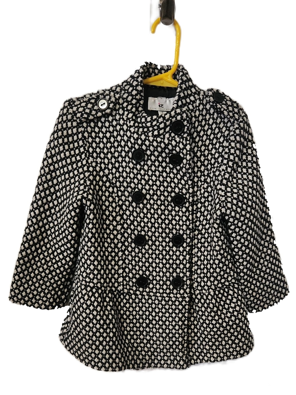 Iz Byer Black and White Patterned Double-Breasted Peacoat Dress Coat Size Kids 5